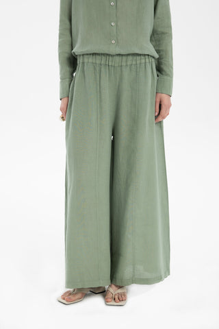 Wide Leg Linen Trousers - Trousers