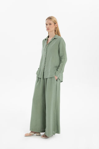 Wide Leg Linen Trousers - Trousers