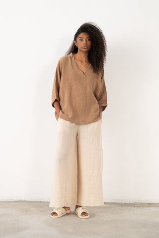 Linen V-Neck Oversize Women’s Shirt - Shirt