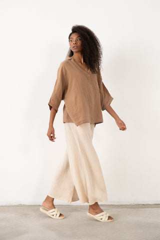 Linen V-Neck Oversize Women’s Shirt - Shirt