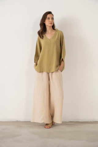 Linen V-Neck Oversize Women’s Shirt - Shirt