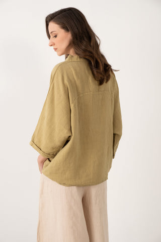 Linen V-Neck Oversize Women’s Shirt - Shirt