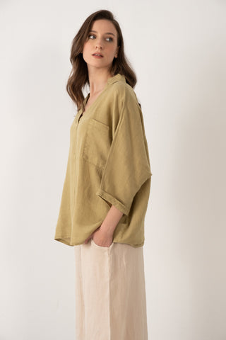 Linen V-Neck Oversize Women’s Shirt - Shirt
