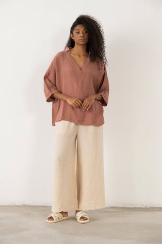 Linen V-Neck Oversize Women’s Shirt - Shirt