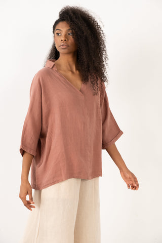 Linen V-Neck Oversize Women's Shirt