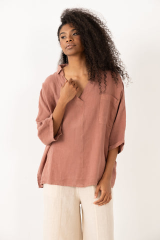 Linen V-Neck Oversize Women’s Shirt - Shirt