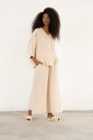 Linen V-Neck Oversize Women’s Shirt - Shirt