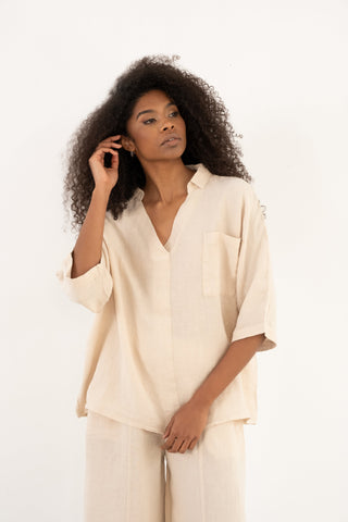 Linen V-Neck Oversize Women’s Shirt - Shirt