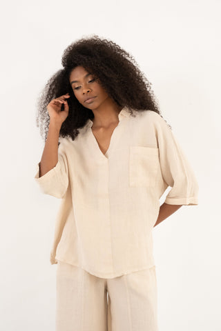 Linen V-Neck Oversize Women’s Shirt - Shirt