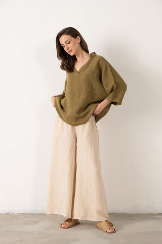 Linen V-Neck Oversize Women’s Shirt - Shirt