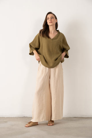 Linen V-Neck Oversize Women’s Shirt - Shirt