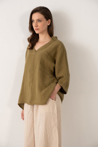 Linen V-Neck Oversize Women’s Shirt - Shirt