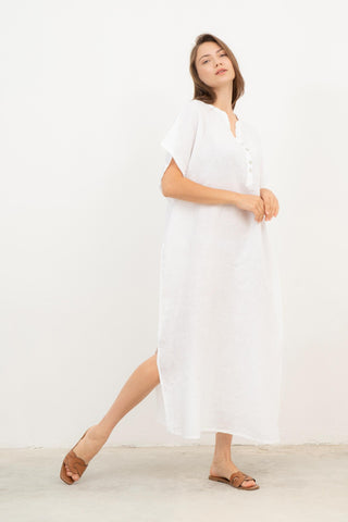Pure Linen Kaftan Maxi Dress