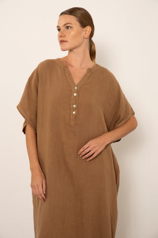 Pure Linen Kaftan Maxi Dress