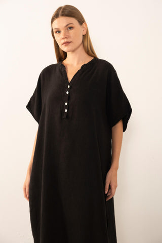 Pure Linen Kaftan Maxi Dress