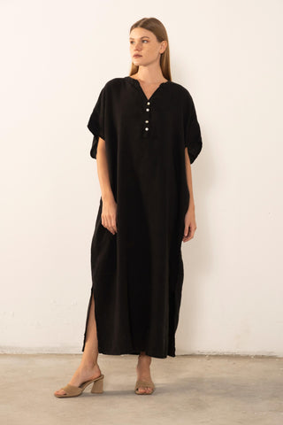 Pure Linen Kaftan Maxi Dress