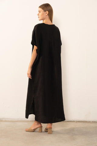 Pure Linen Kaftan Maxi Dress