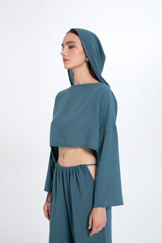 Hooded Batwing Sleeve Short Blouse