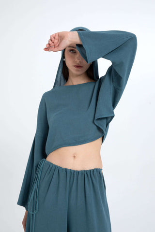 Hooded Batwing Sleeve Short Blouse
