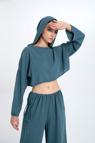 Hooded Batwing Sleeve Short Blouse