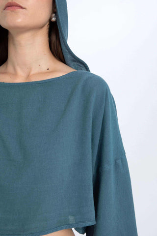Hooded Batwing Sleeve Short Blouse