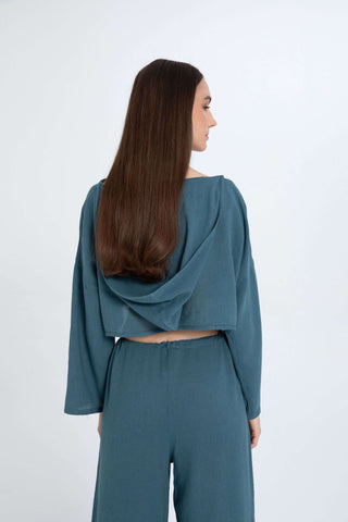 Hooded Batwing Sleeve Short Blouse