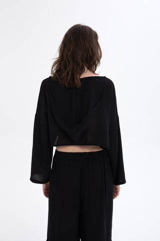 Hooded Batwing Sleeve Short Blouse