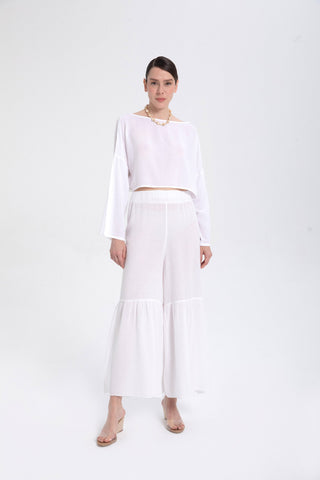 Linen Blend Trousers with Slit Legs - White / Standard - Trousers