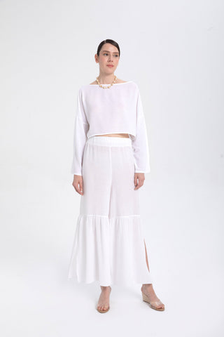 Linen Blend Trousers with Slit Legs - Trousers