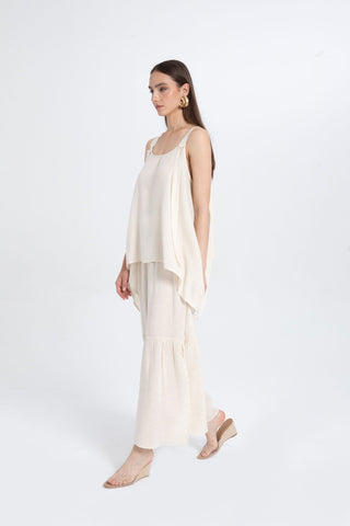 Linen Blend Trousers with Slit Legs - Natural / Standard - Trousers