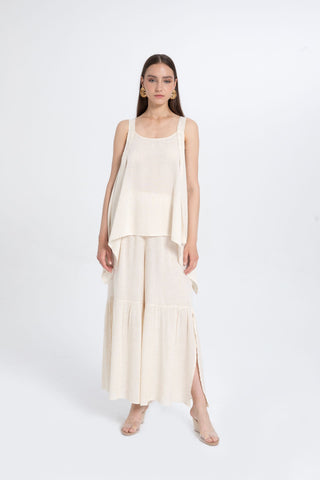 Linen Blend Trousers with Slit Legs - Trousers