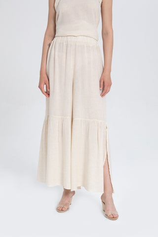 Linen Blend Trousers with Slit Legs - Trousers