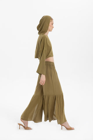 Linen Blend Trousers with Slit Legs - Trousers