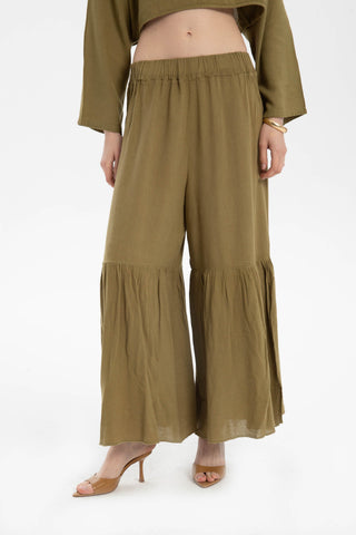 Linen Blend Trousers with Slit Legs - Trousers