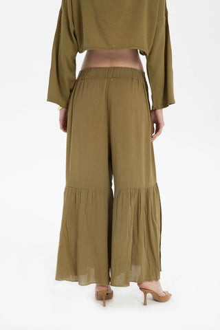 Linen Blend Trousers with Slit Legs - Trousers