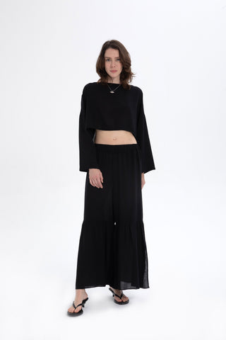 Linen Blend Trousers with Slit Legs - Trousers