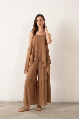 Linen Blend Trousers with Slit Legs