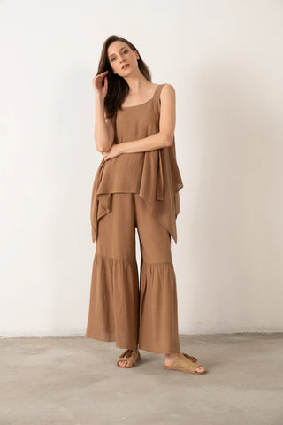 Linen Blend Trousers with Slit Legs