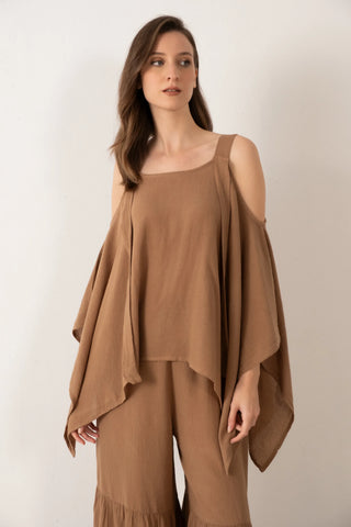 Linen Blend Thick Strappy Casual Blouse