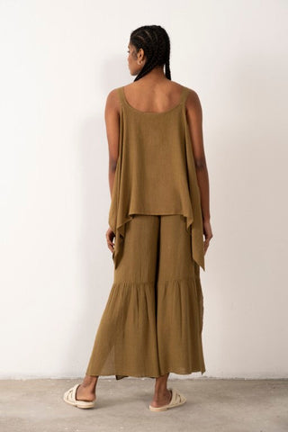 Linen Blend Thick Strappy Casual Blouse