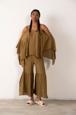 Linen Blend Thick Strappy Casual Blouse