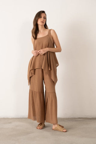 Linen Blend Thick Strappy Casual Blouse