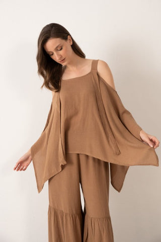 Linen Blend Thick Strappy Casual Blouse