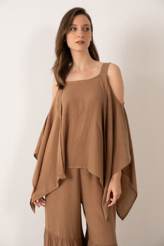 Linen Blend Thick Strappy Casual Blouse