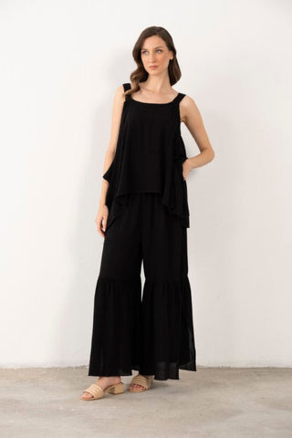 Linen Blend Thick Strappy Casual Blouse