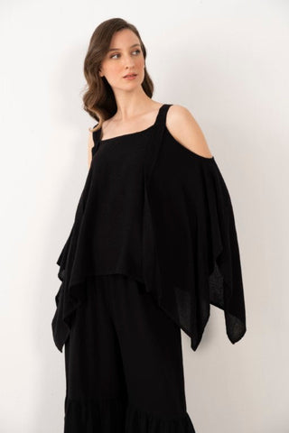 Linen Blend Thick Strappy Casual Blouse