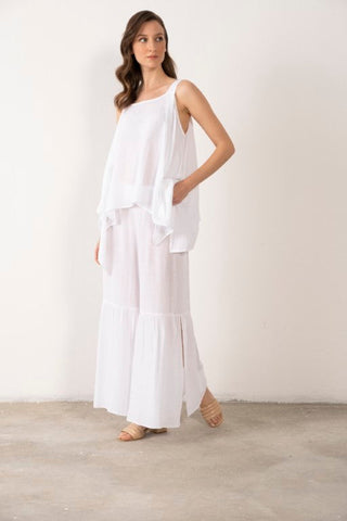 Linen Blend Thick Strappy Casual Blouse