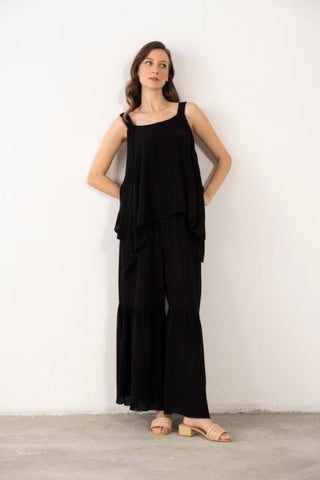 Linen Blend Thick Strappy Casual Blouse