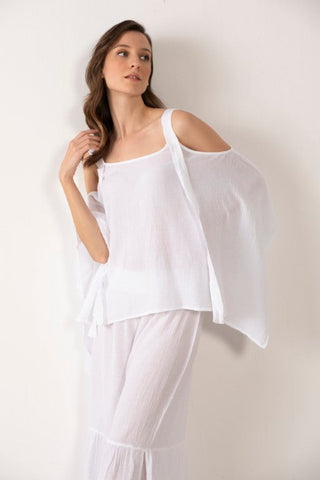 Linen Blend Thick Strappy Casual Blouse