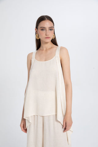 Linen Blend Thick Strappy Casual Blouse